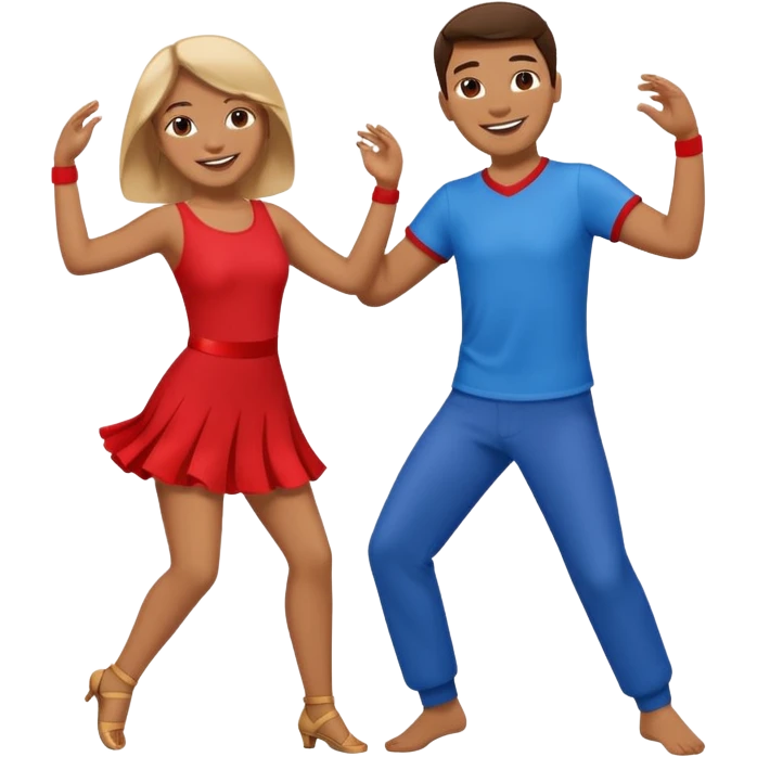 two people dancing together, one wearing red and one wearing blue emoji