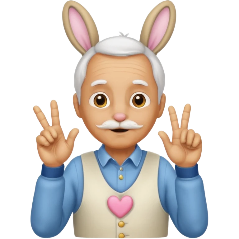 바니걸 옷을 입은 피부가 황금색인 할아버지가 손하트를 날리며 부끄러워한다 emoji