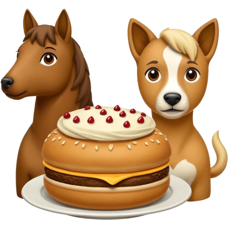 Ein Pferd ein Hund zwei Frauen essen Kekse  emoji