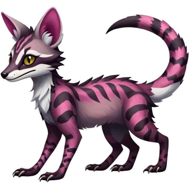 Feral Rare Fantasy dark vibrant Vernid-Sergal-Genet-species-animal-creature by LiLaiRa, random markings, tufted ears, full body, 4 legs emoji