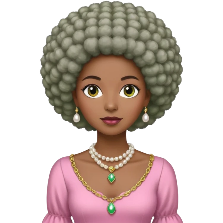 Brown woman with a very very stylish gray Afro  wearing pink and green dress  and pearl blouse with sleeves emoji