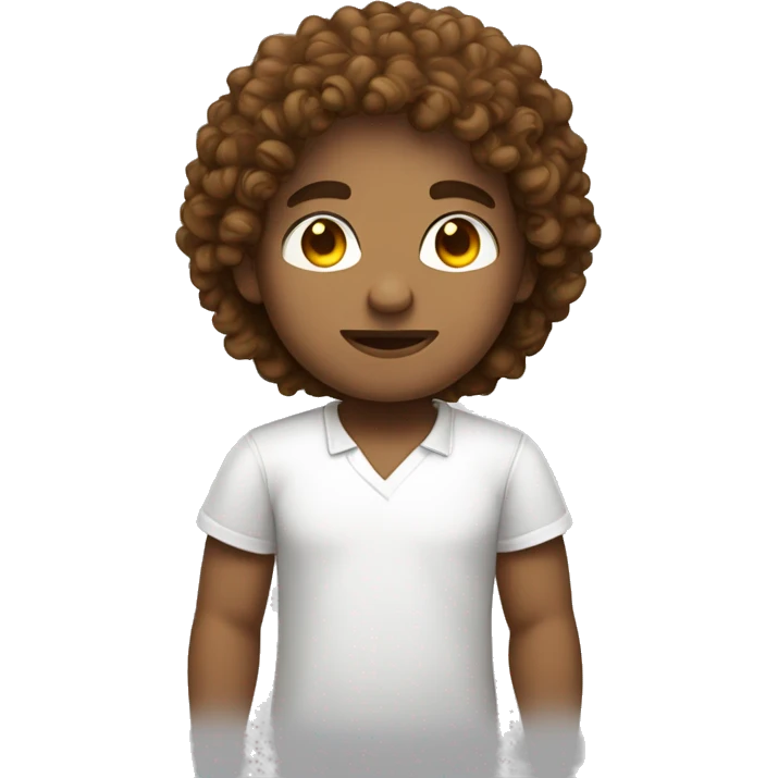 young web developer with curly hair a basic white shirt, white face and honey eye color emoji