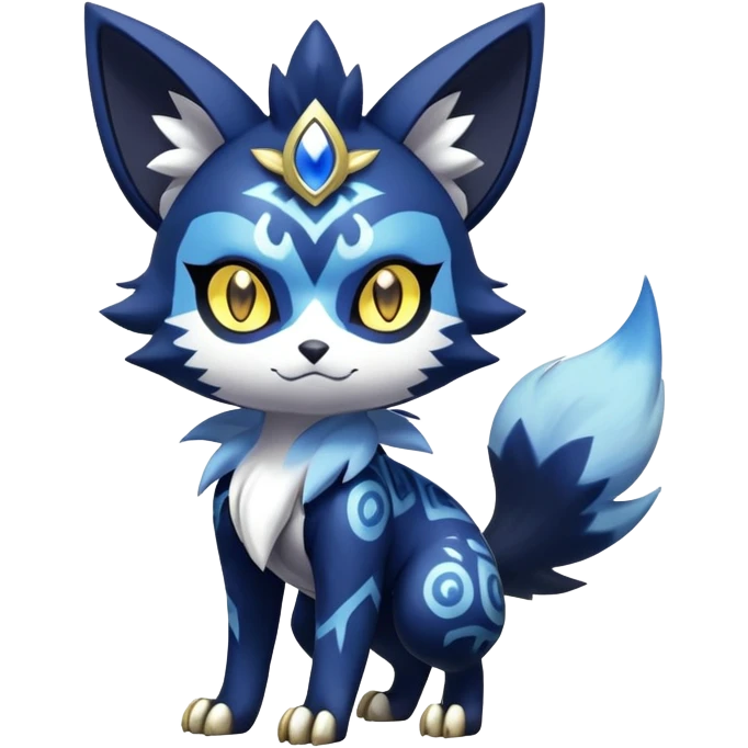 Shiny mExotic Badass Colorfulj Ethereal Royal Mysterious Gothic Meowstic-Zorua-Litten-Noibat-Pokémon-Fakémon-hybrid-creature (full body) with pattern-markings with golden eyes emoji