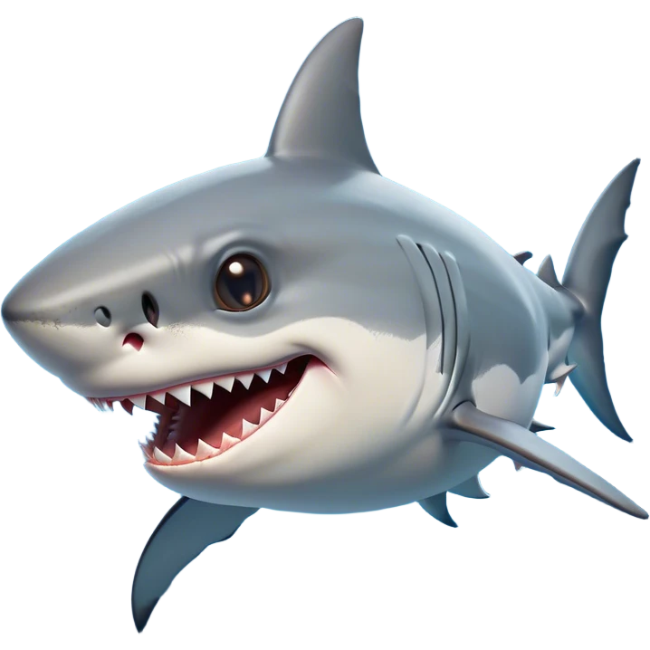 Cinematic Comical Great White Shark Portrait Emoji, Head tilted dramatically with an exaggeratedly shocked expression, featuring its iconic pointed snout, wide, comically expressive eyes, and a sleek body with a prominently defined dorsal fin, Simplified yet hilariously expressive features, highly detailed, glowing with a slightly sassy oceanic glow, high shine, dramatic yet playful, stylized with an air of cheeky marine mischief, soft glowing outline, capturing the essence of a meme-worthy great white shark that looks ready to side-eye its way into viral fame! emoji