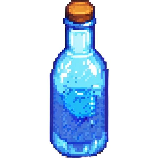 Change the liquid in the bottle to a vibrant blue color, maintaining the pixel art style and transparency. emoji