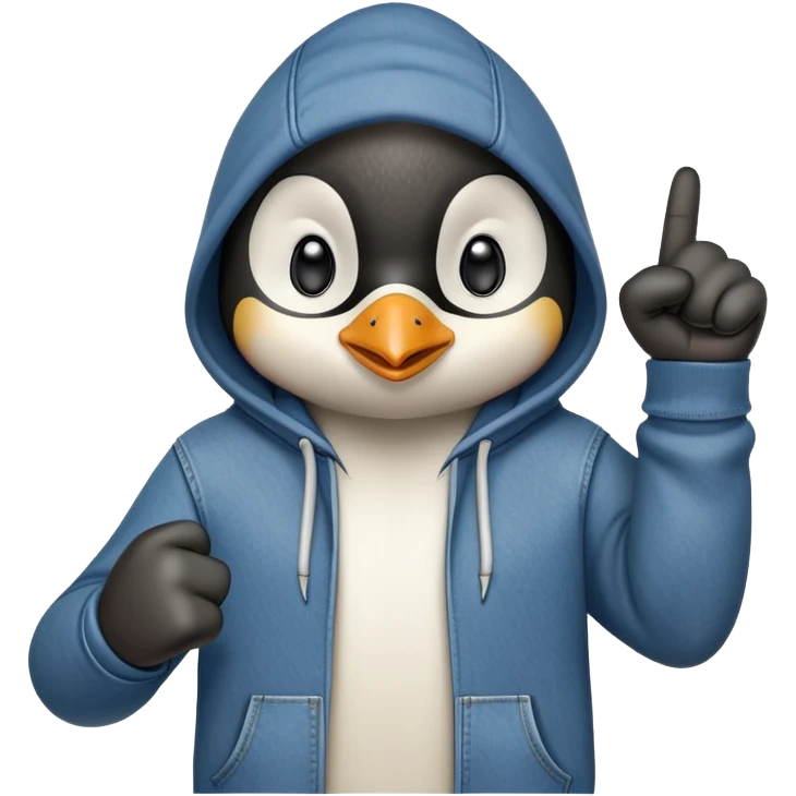 determined anthropomorphised penguin in a hoodie and jeans with fist raised, energetic pose emoji