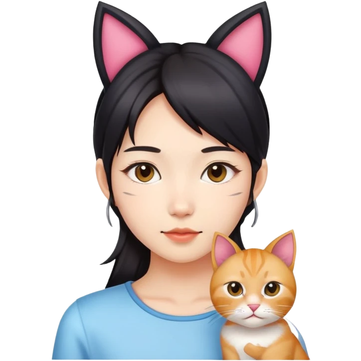 Asian girl with cat ears emoji