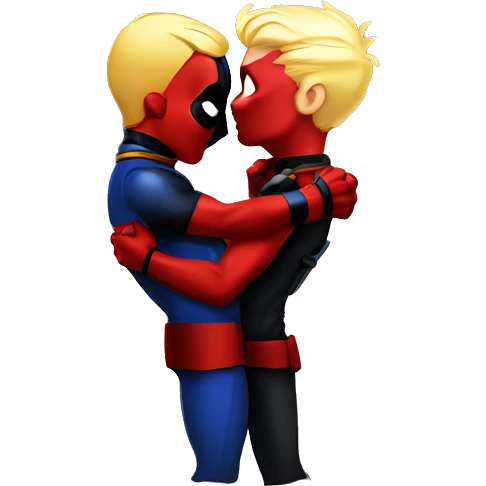 Deadpool and Homelander kissing and holding hands emoji