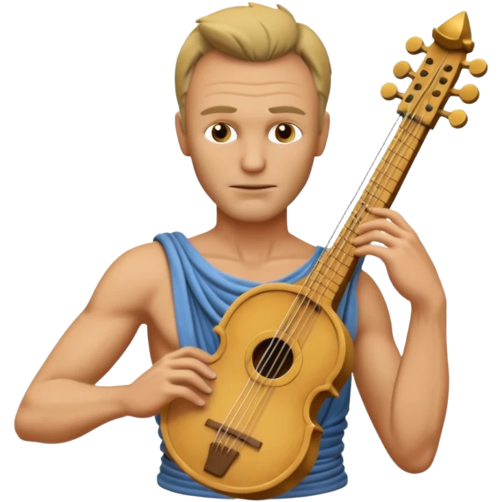 Cinematic realistic ultra HD - musician Sting as the torso of an antique stone sculpture, playing the lyre emoji