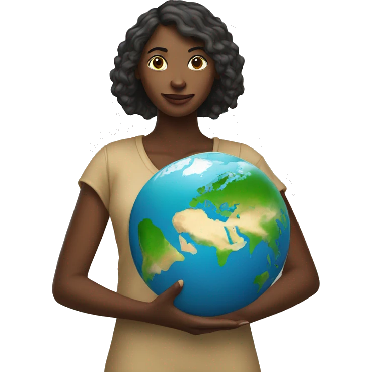 woman stands and holding planet earth in her hands emoji
