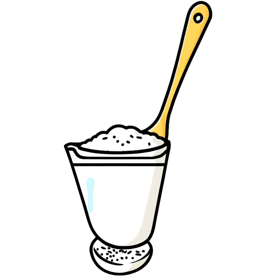 baking powder in measuring spoon with flour dust cloud emoji