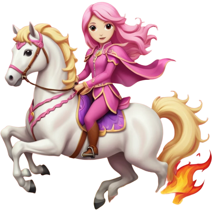same image but princess woman with pink and blonde hair riding a fire horse emoji