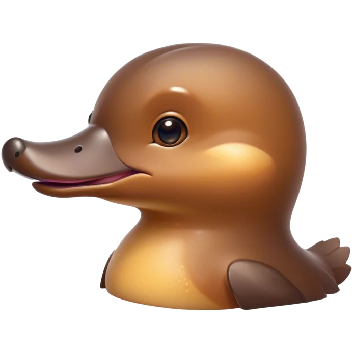 Cinematic Cute Platypus Portrait Emoji, Head tilted playfully and inquisitively, featuring a glossy brown fur with a charming, flat duckbill and round, sparkling eyes brimming with quirky wonder, Simplified yet irresistibly adorable features, highly detailed, glowing with a warm, friendly glow, high shine, affectionate and whimsical, stylized with a touch of aquatic playfulness, bright and endearing, soft glowing outline, capturing the essence of a mischievous yet lovable platypus, so playful it feels like it could waddle out of the screen into your arms! emoji