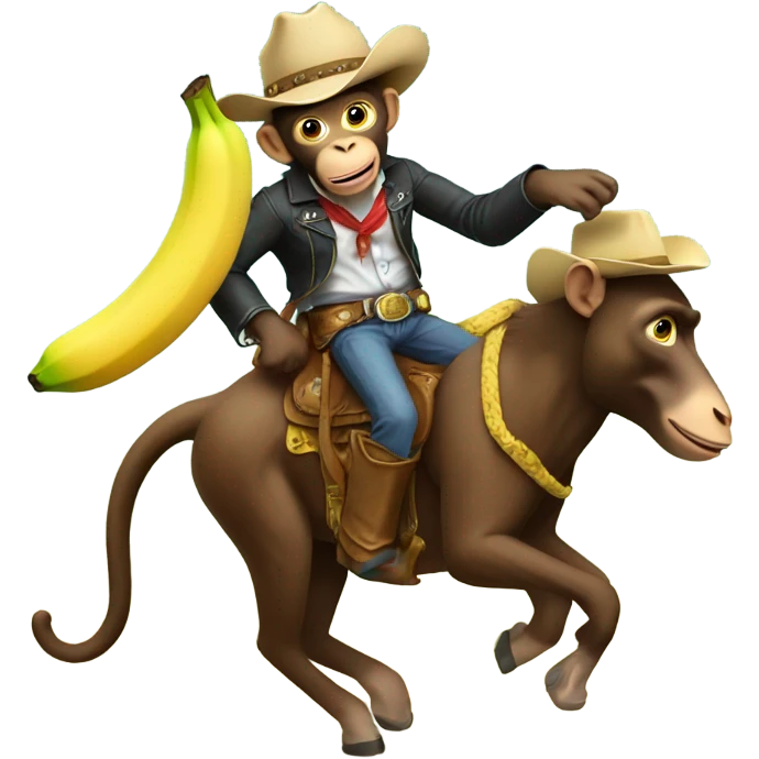 Monkey cowboy riding banana with legs emoji