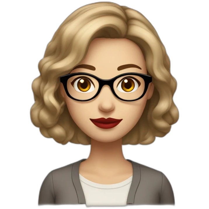 face of a 25 year old caucasic woman with short dark “the bob” hair, bright red lipstick, eyeliner, and square light brown glasses emoji