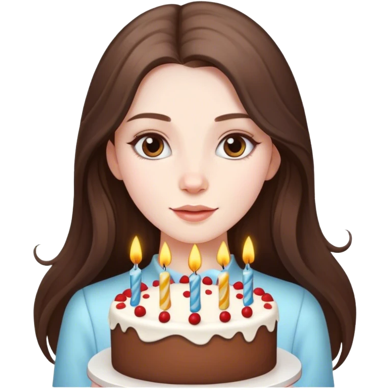  beautiful pale brunette girl with long hair with birthday cake emoji