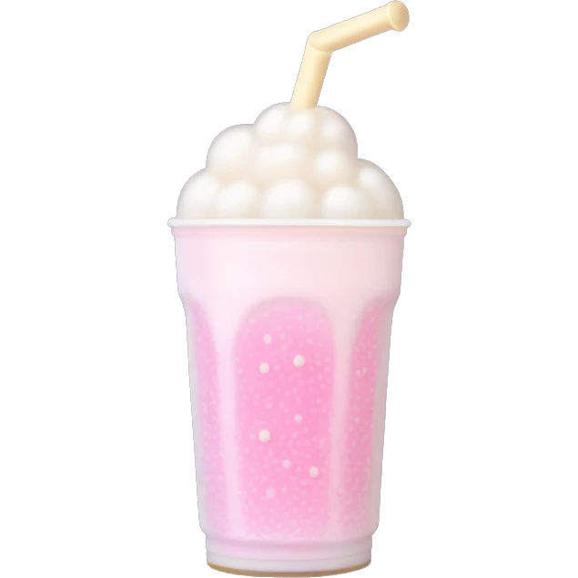 Milk Foam Bubble Tea "A pastel pink bubble tea topped with a creamy layer of glowing milk foam, with tiny glittering particles floating around the rim and shiny tapioca pearls at the base." emoji