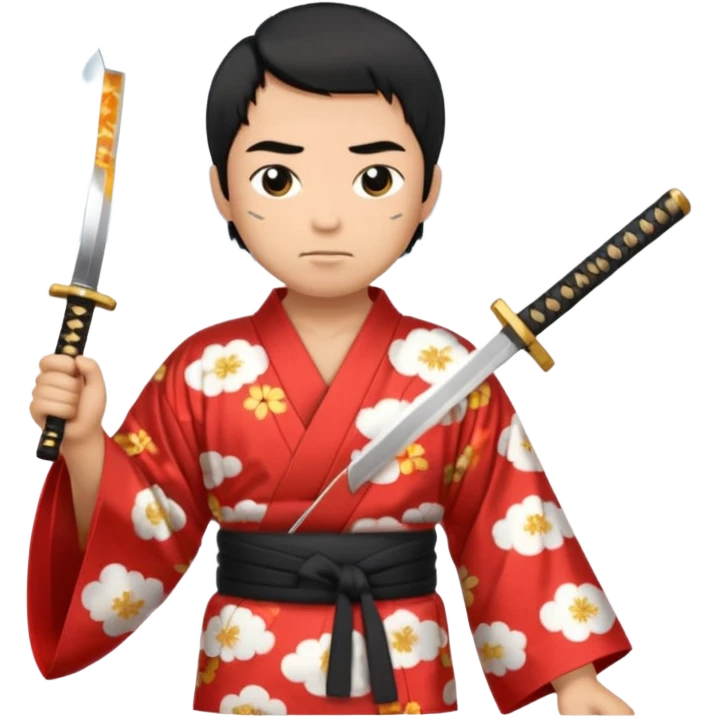 Tan and short haired man in kimono with cloud print holding katana emoji