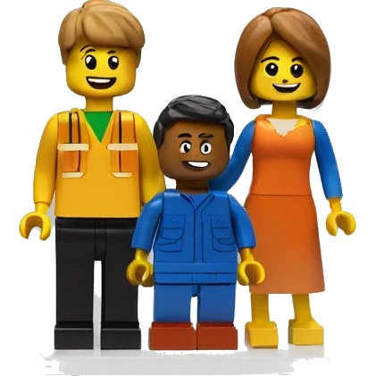 frame with 2 lego people, boy and girl on a 2 white lego blocks  emoji