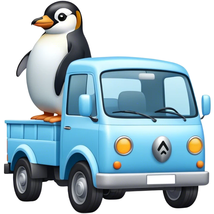 Camion blanc avec affiche bleu clair et pinguoin dessus emoji
