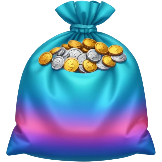 Many Coins pack in bag
in gradient of turquoise, blue, pink, purple, and coral
 emoji