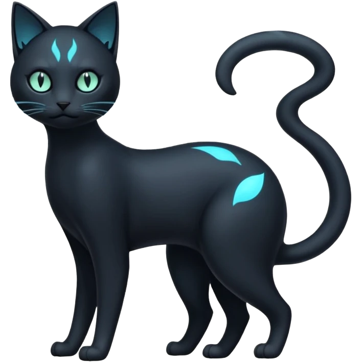 Futuristic Black Dark Ethereal Modern Amaura-Bayleaf-Abyssal-Abyss-Cat-Fakémon-creature-hybrid Full Body emoji