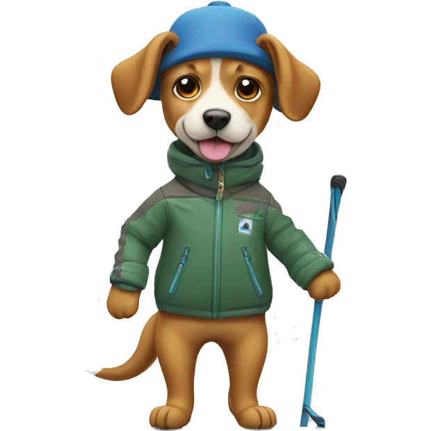 Dog two legs with jacket and hat skiing  emoji