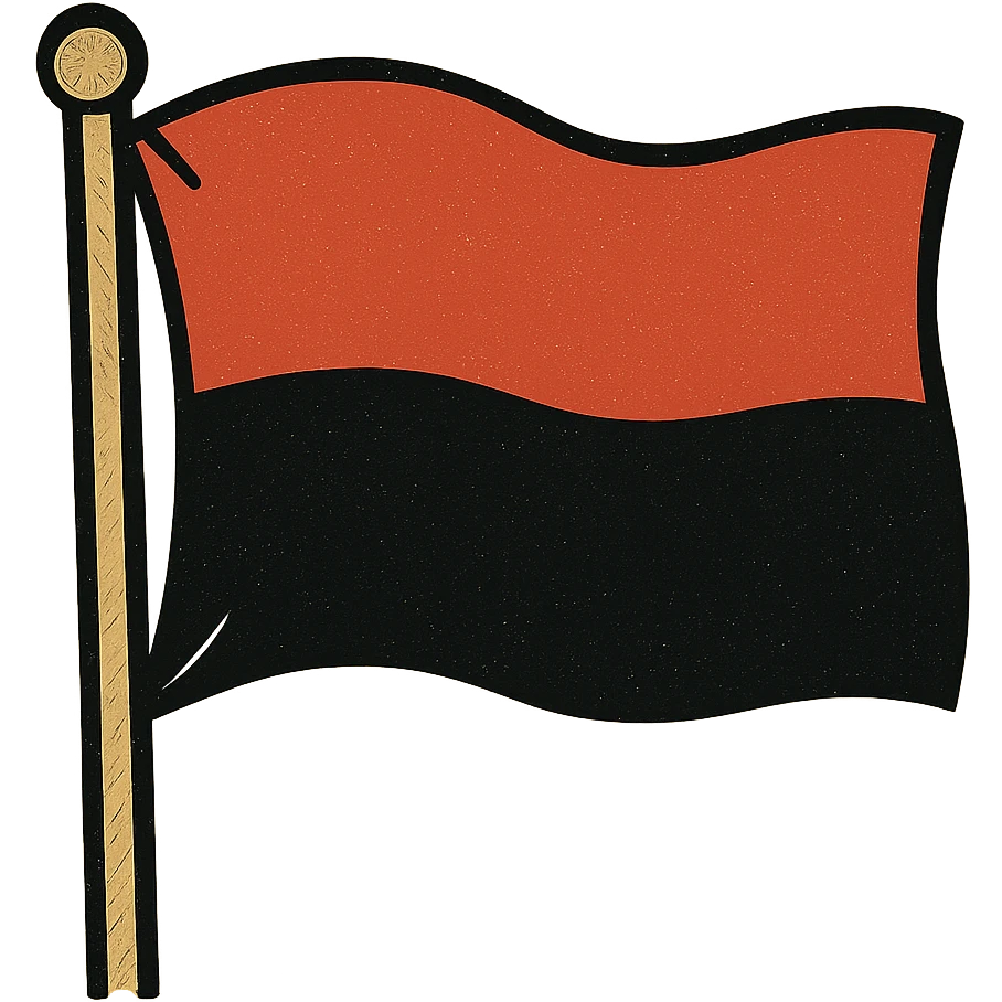 A flag with a red top and black bottom with a horizontal stripe pattern. emoji