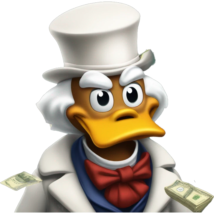 Scrooge McDuck counting money photorealistic serious emoji