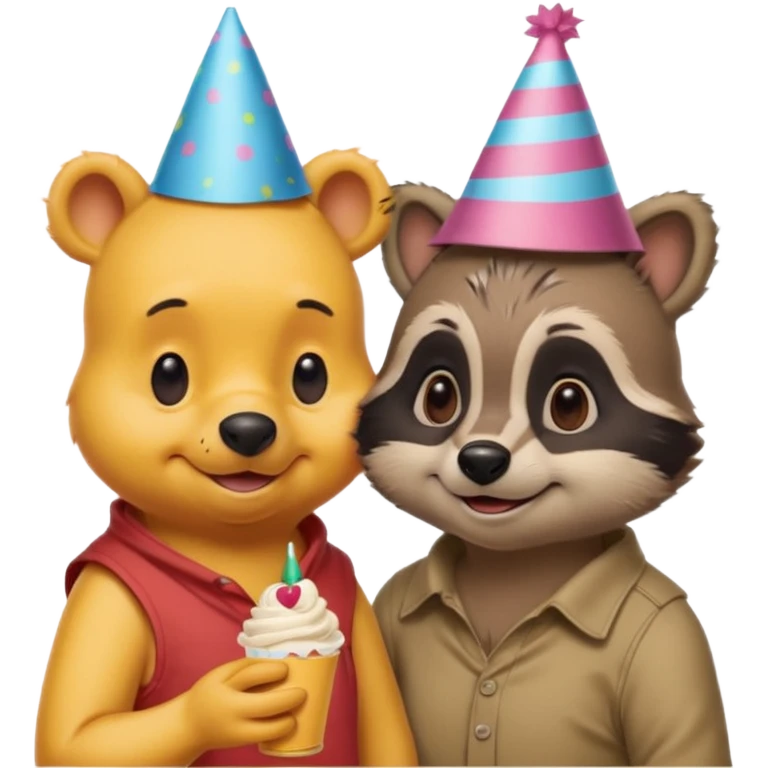 Winnie the Pooh on a date with raccoon  emoji