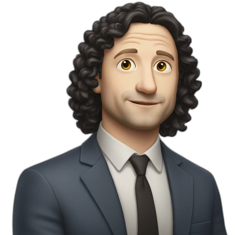 tim robinson face but his hair is shoulder length curly black hair, wide triangular shape emoji
