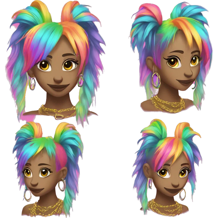 Punk Chinese crested neon rainbow hair gold chain piercings tattoos ear piercings emoji