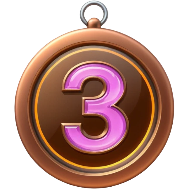medal number 3, minimalistic bronze transparent glass 3d neon glowing emoji