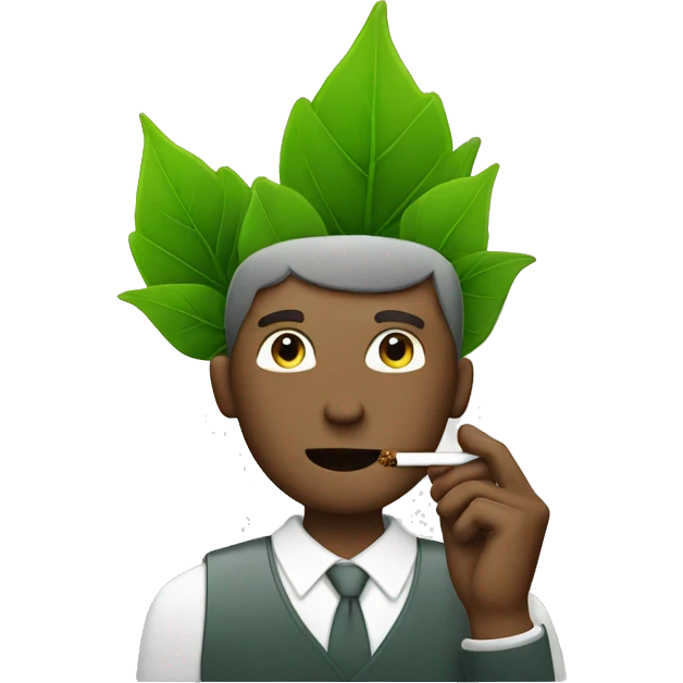 man smoking a cigarette with green leafs instead of tobacco emoji