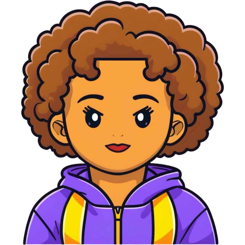 curly hair, light brown skin, baby hairs, highlighter makeup, Y2K and sportlife style emoji