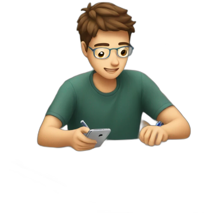 a student watches his mobile phone while taking an exam emoji