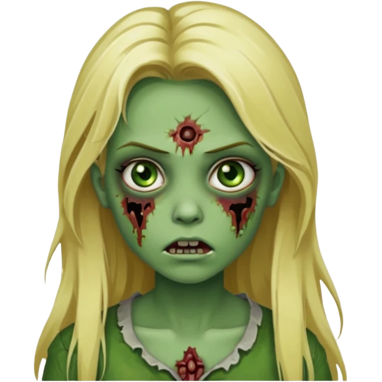 girl zombie with blonde long hair green skin and with no angry face emoji