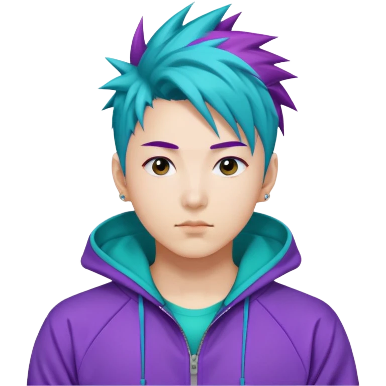Purple spikey hair korean with a teal tracksuit  emoji