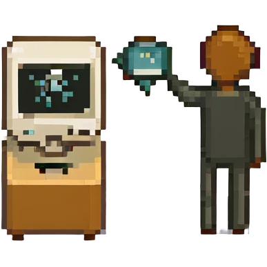 Stick figure throwing a tiny computer emoji