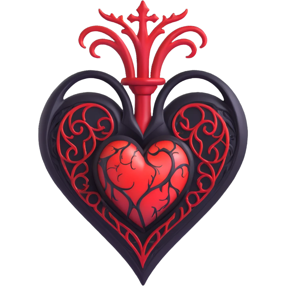 black gothic heart with glowing red veins, ornate, dark, elegant emoji