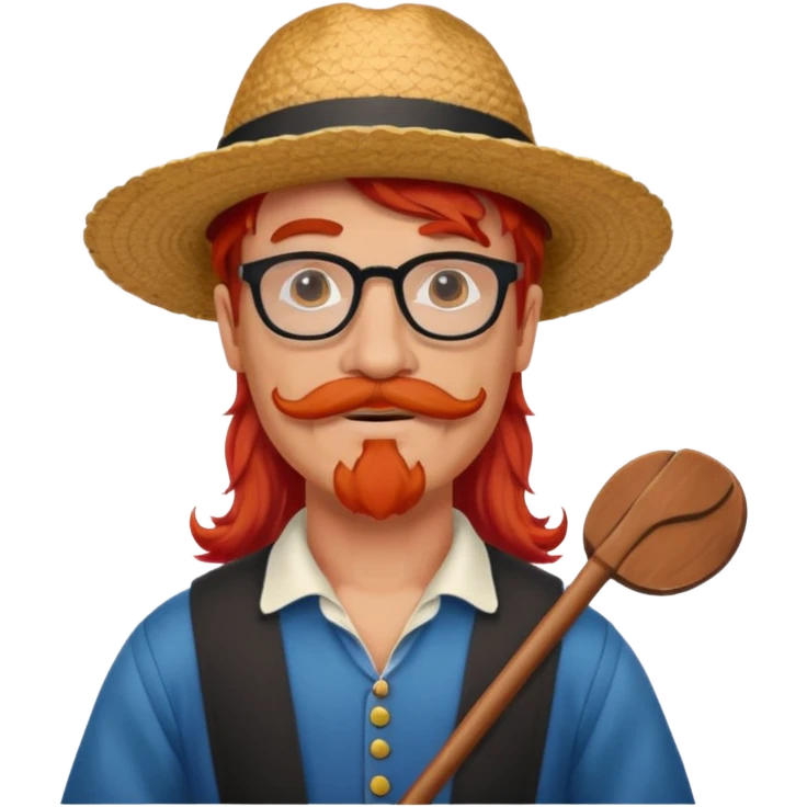 venice gondolier with long red hair, iconic hat, normal glassess and mustache emoji