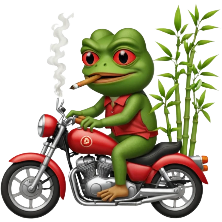 лягушка пепе с красными глазами курит бамбук во вьетнаме во время езды на мотоцикле  emoji
