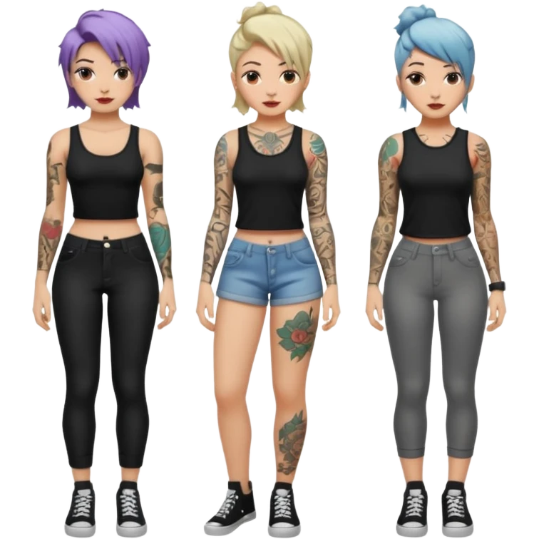 TATTOOED GIRL FULL BODY DIFFERENT HAIRSTYLES COLORS emoji