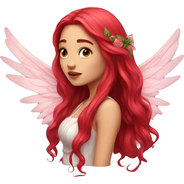 big wings, rose, Beautiful, fairy, red, long hair emoji