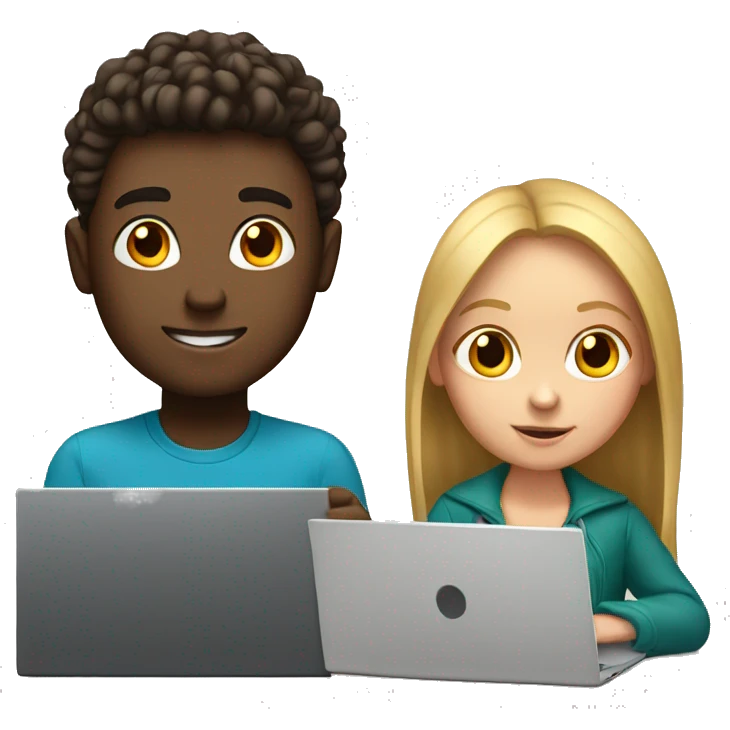 white boy and girl behind laptop emoji