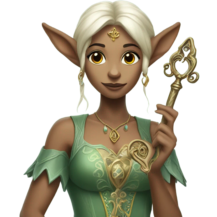 an elf woman login holding a big key emoji