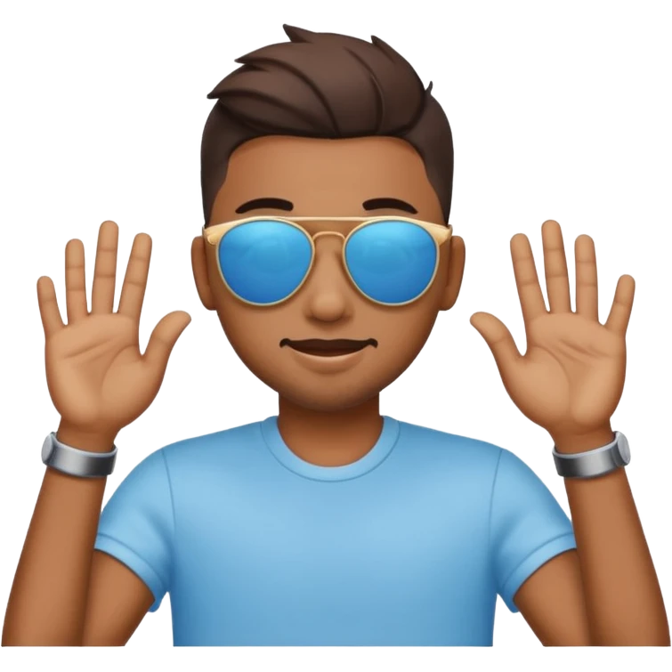 A emoji doing hands like hardik Pandya after winning t20 world cup in sky blue colour round emoji Cat wearing sunglasses emoji