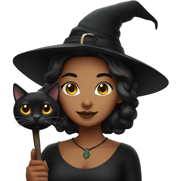 Hispanic witch with black cat emoji