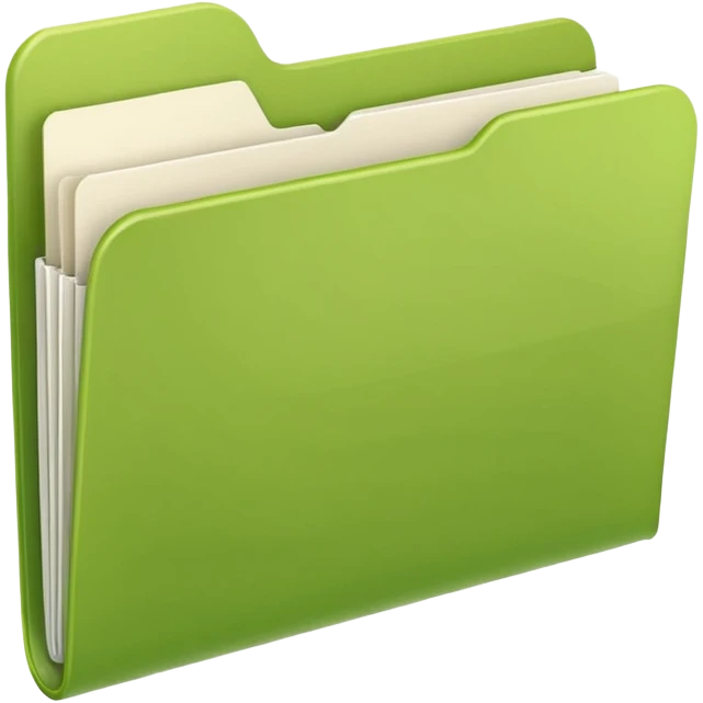 Remove any face from the image, keep it as a light green closed folder with a white paper sticking out, in apple emoji style. emoji
