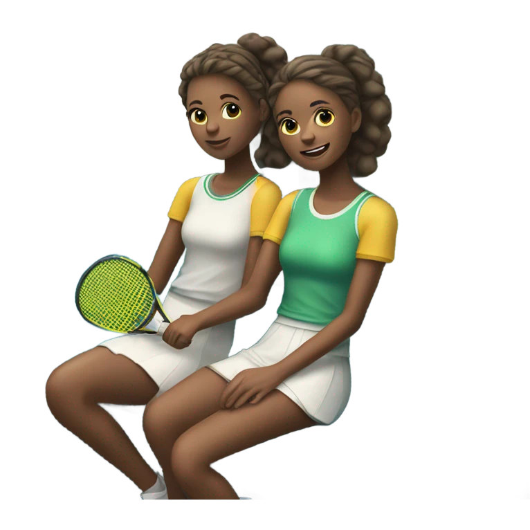 Two girls with tennis racquets on a train emoji